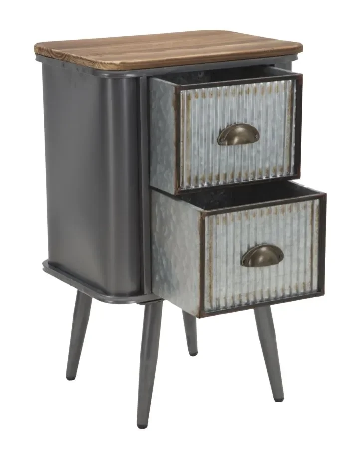 Comodino Illinois 40x30x64 cm in Ferro e Legno di Abete Grigio e Naturale - immagine 3