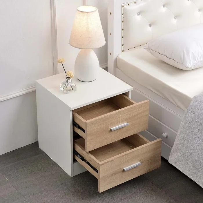 Comodino Mobiletto Cassettiera 2 Cassetti Design Moderno in legno MDF Bianco Fornitura - immagine 3