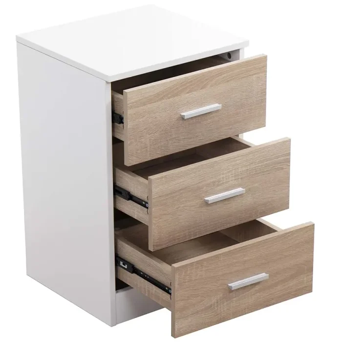 Comodino Mobiletto Cassettiera 3 Cassetti Design Moderno in legno MDF Bianco - immagine 2