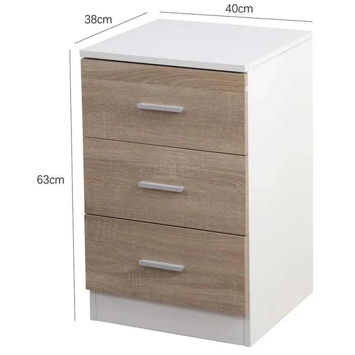 Comodino Mobiletto Cassettiera 3 Cassetti Design Moderno in legno MDF Bianco - immagine 3