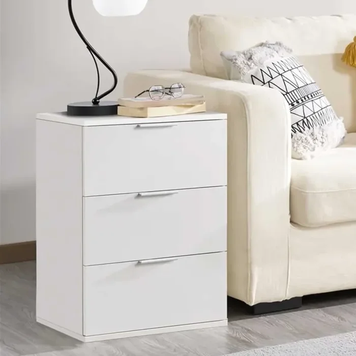 Comodino Mobiletto Cassettiera 3 Cassetti Design Moderno in legno MDF Bianco - immagine 2