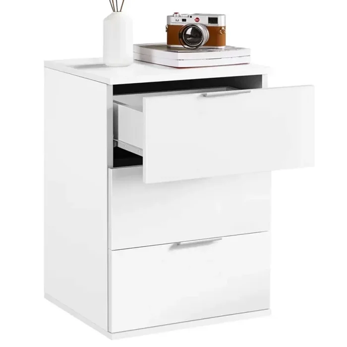 Comodino Mobiletto Cassettiera 3 Cassetti Design Moderno in legno MDF Bianco - immagine 3