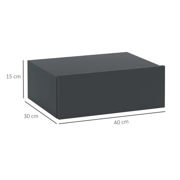 Comodino Sospeso Moderno 40x30x15 cm con Cassetto in Legno Nero Fornitura - immagine 3