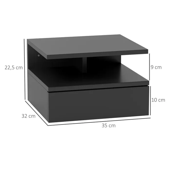 Comodino Sospeso per Camera da Letto 35x32x22,5 cm con Cassetto in Legno Nero - immagine 3