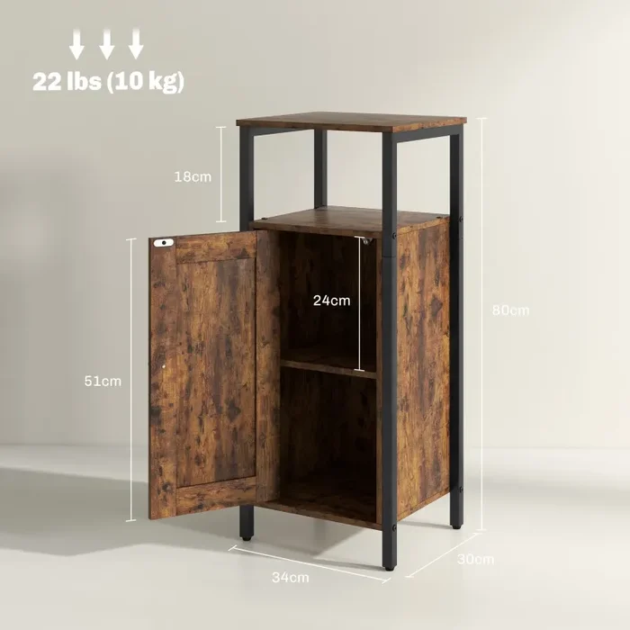 Comodino Stile Industriale 2 Ripiani e Scaffale Interno Regolabile 34x30x80 cm in Legno e Acciaio Marrone - immagine 3