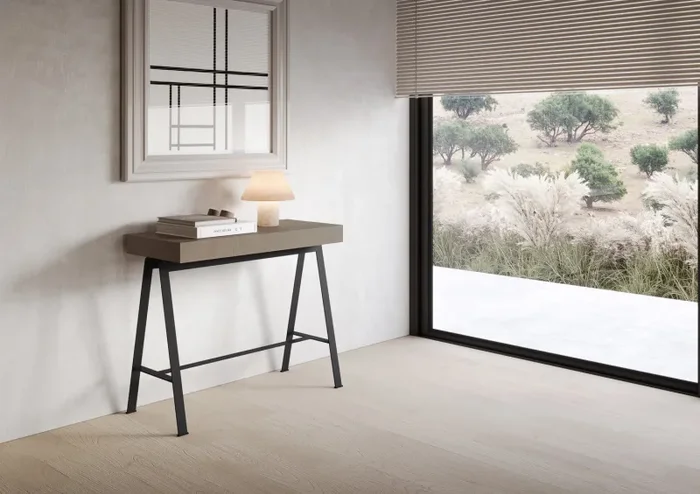 Consolle Allungabile 90-196x40x77 cm Banco Small Premium Tortora Telaio Antracite Fornitura - immagine 2