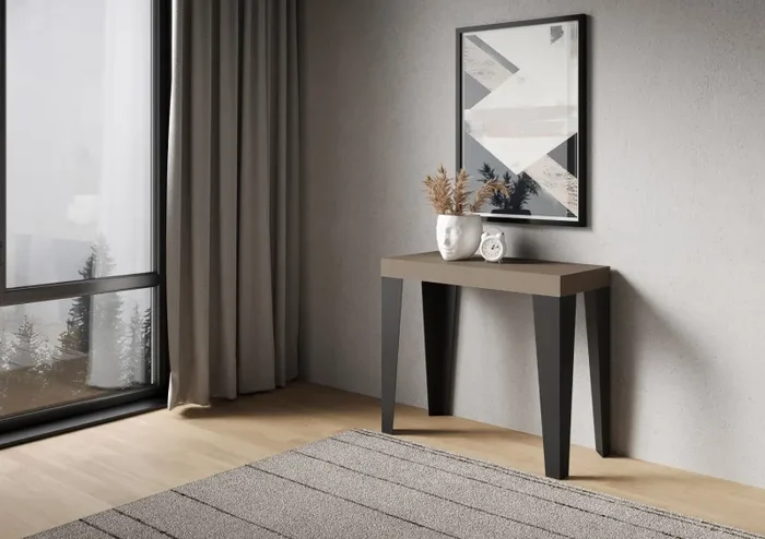 Consolle Allungabile 90-196x40x77 cm Flame Small Premium Tortora Telaio Antracite - immagine 2