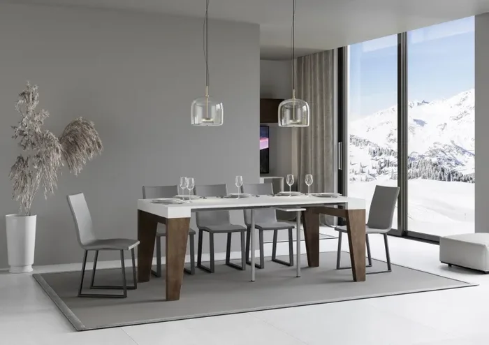 Consolle Allungabile 90-196x40x77 cm in Nobilitato Bianco e Marrone - immagine 3