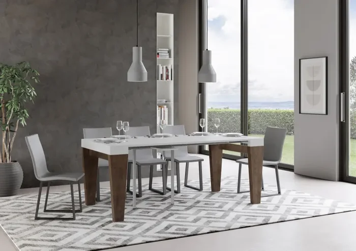 Consolle Allungabile 90-196x40x77 cm in Nobilitato Bianco e Noce - immagine 3