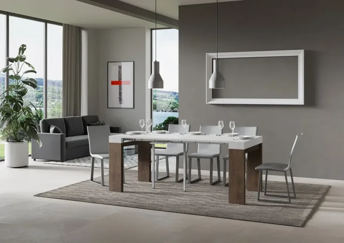 Consolle Allungabile 90-196x40x77 cm in Nobilitato Bianco e Noce - immagine 3