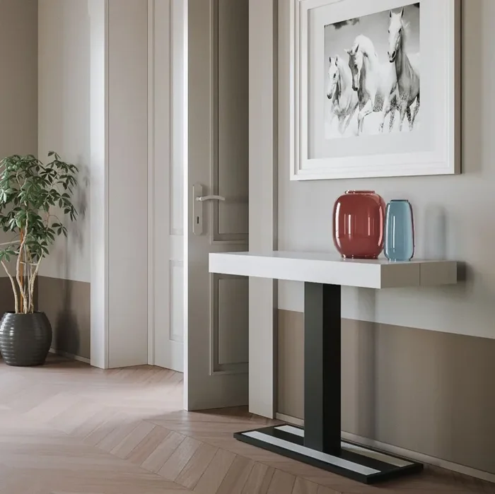 Consolle Allungabile 90-196x40x77 cm in Nobilitato Bianco - immagine 2