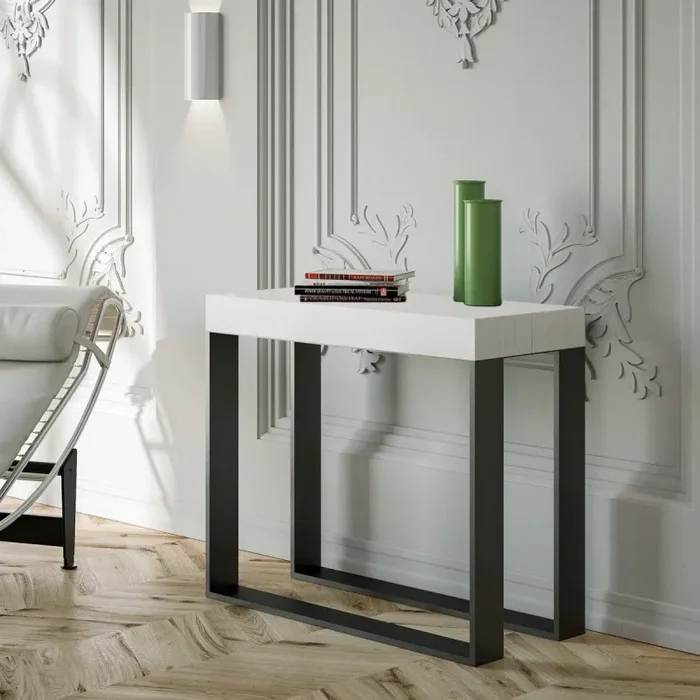 Consolle Allungabile 90-196x40x77 cm in Nobilitato Bianco - immagine 2