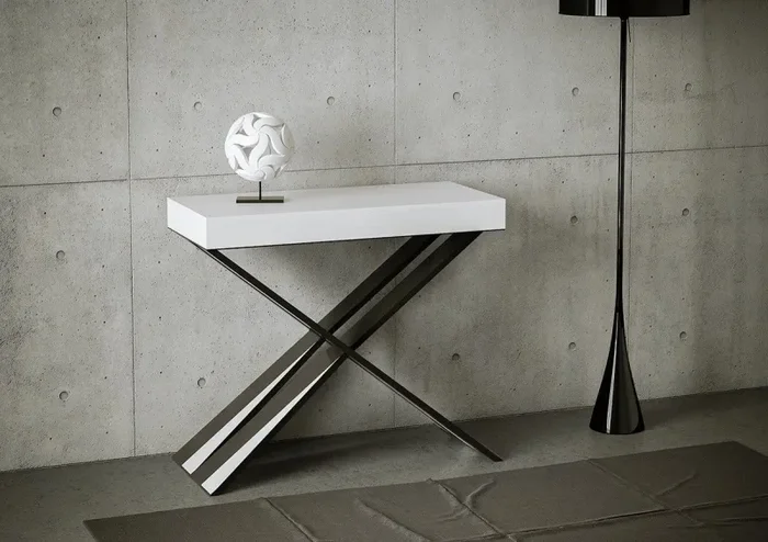 Consolle Allungabile 90-196x40x77 cm in Nobilitato Bianco - immagine 2