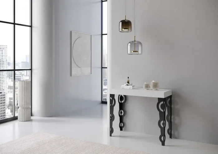 Consolle Allungabile 90-196x40x77 cm in Nobilitato Bianco - immagine 2