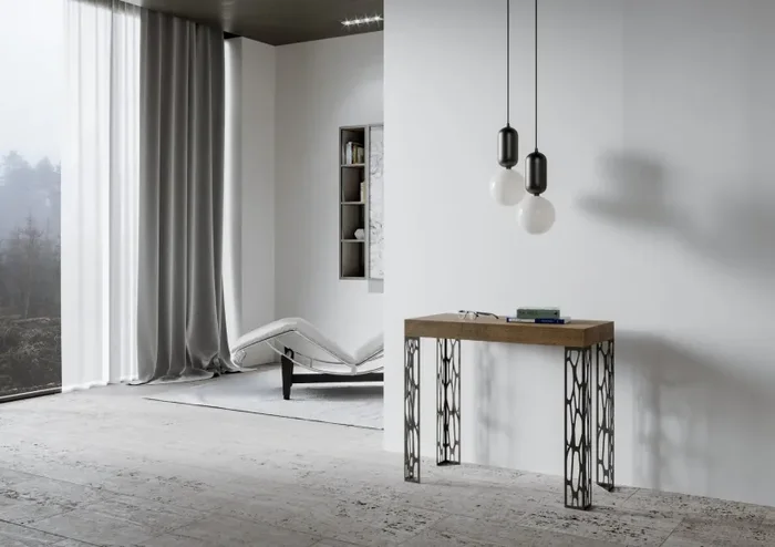 Consolle Allungabile 90-196x40x77 cm in Nobilitato Marrone - immagine 2