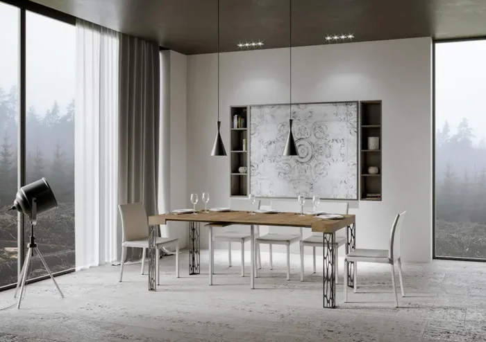 Consolle Allungabile 90-196x40x77 cm in Nobilitato Marrone - immagine 3