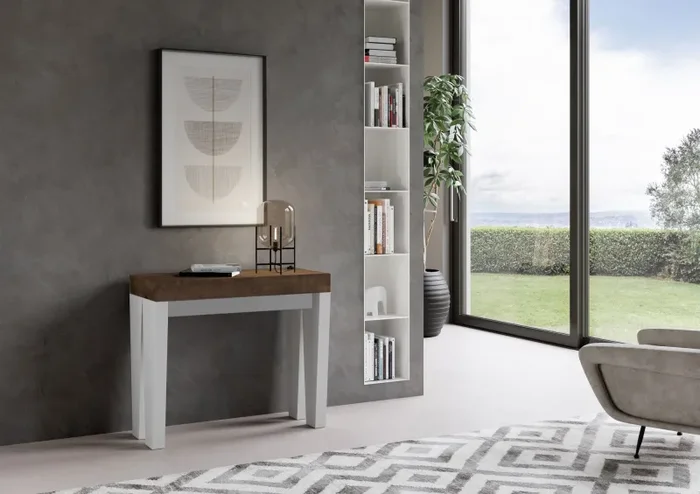 Consolle Allungabile 90-196x40x77 cm in Nobilitato Marrone e Bianco - immagine 2