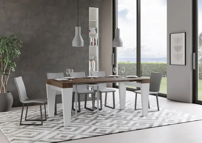 Consolle Allungabile 90-196x40x77 cm in Nobilitato Marrone e Bianco - immagine 3