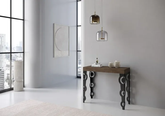 Consolle Allungabile 90-196x40x77 cm in Nobilitato Marrone Fornitura - immagine 2