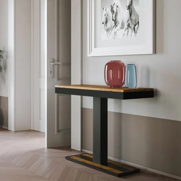 Consolle Allungabile 90-196x40x77 cm in Nobilitato Marrone - immagine 2