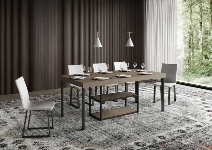 Consolle Allungabile 90-196x40x77 cm Plano Small Tortora Telaio Antracite - immagine 3