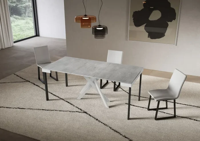 Consolle Allungabile 90-196x40x77 cm Saki Small Evolution Cemento Gambe Bianche Online ora - immagine 3