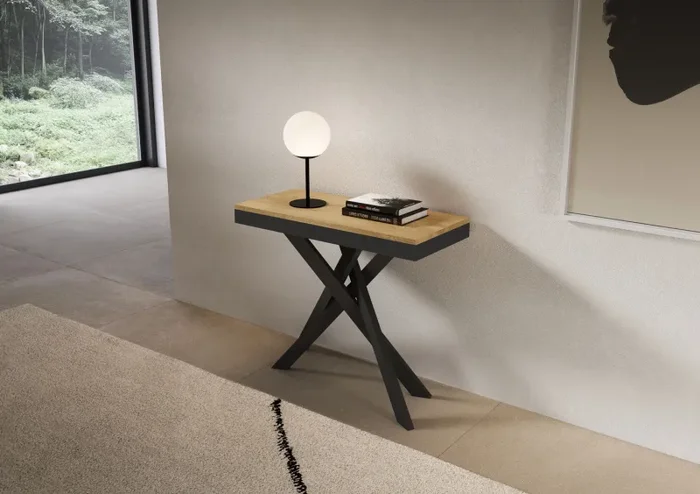 Consolle Allungabile 90-196x40x77 cm Saki Small Evolution Quercia Natura Gambe Antracite Vendita online - immagine 2