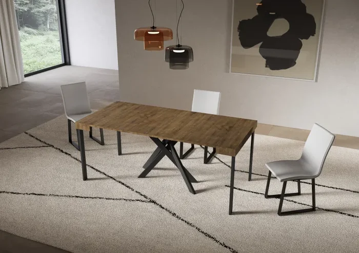 Consolle Allungabile 90-196x40x77 cm Saki Small Noce Gambe Antracite - immagine 3