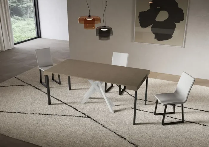 Consolle Allungabile 90-196x40x77 cm Saki Small Tortora Gambe Bianche - immagine 3