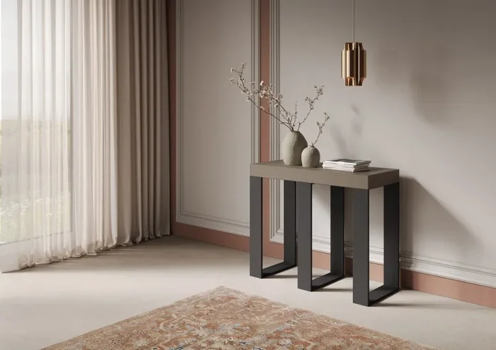 Consolle Allungabile 90-196x40x77 cm Sintesi Small Premium Tortora Telaio Antracite - immagine 2