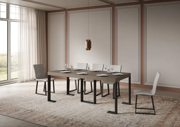 Consolle Allungabile 90-196x40x77 cm Sintesi Small Premium Tortora Telaio Antracite - immagine 3