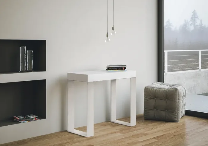 Consolle Allungabile 90-196x40x77 cm Tecno Small Bianco Frassino telaio Bianco - immagine 2