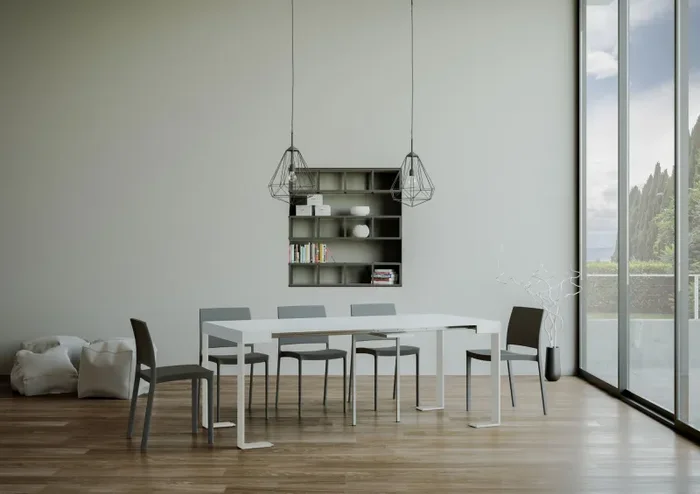 Consolle Allungabile 90-196x40x77 cm Tecno Small Bianco Frassino telaio Bianco - immagine 3