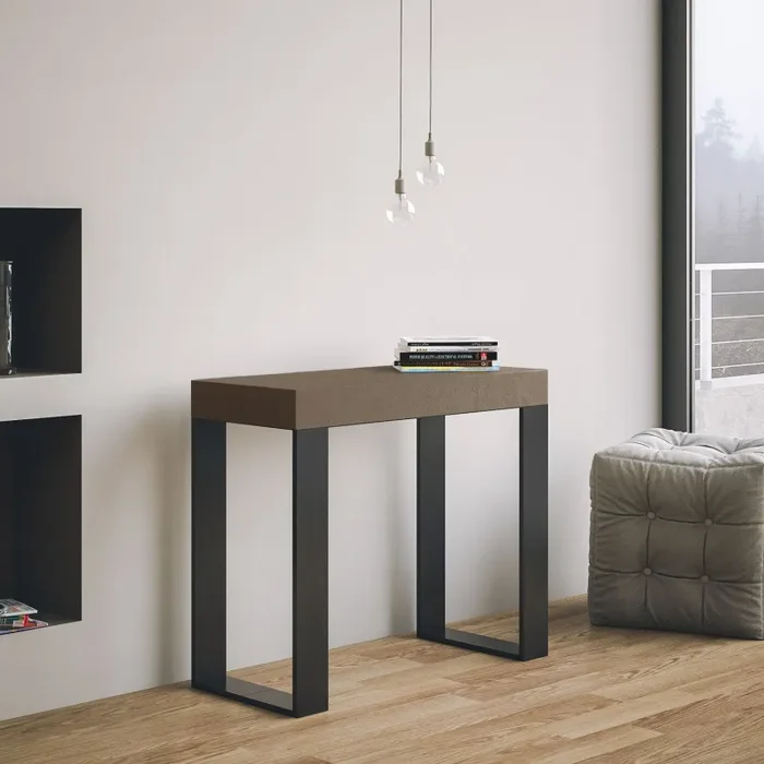 Consolle Allungabile 90-196x40x77 cm Tecno Small Premium Tortora Telaio Antracite - immagine 2