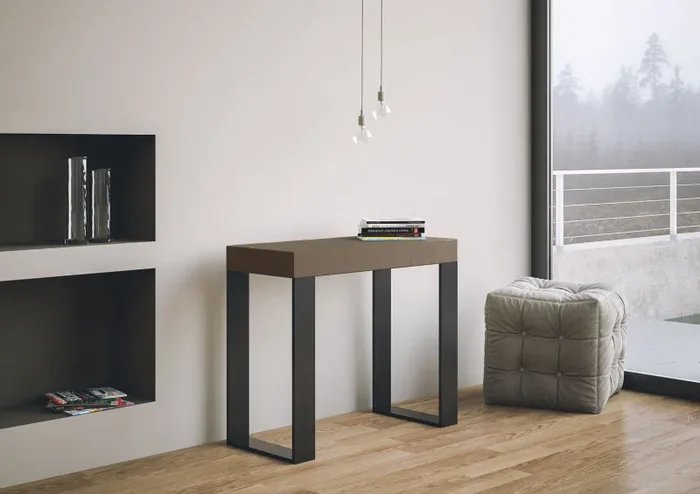 Consolle Allungabile 90-196x40x77 cm Tecno Small Premium Tortora Telaio Antracite - immagine 3