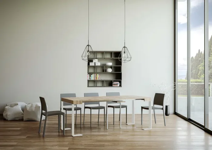 Consolle Allungabile 90-196x40x77 cm Tecno Small Quercia Natura telaio Bianco - immagine 3