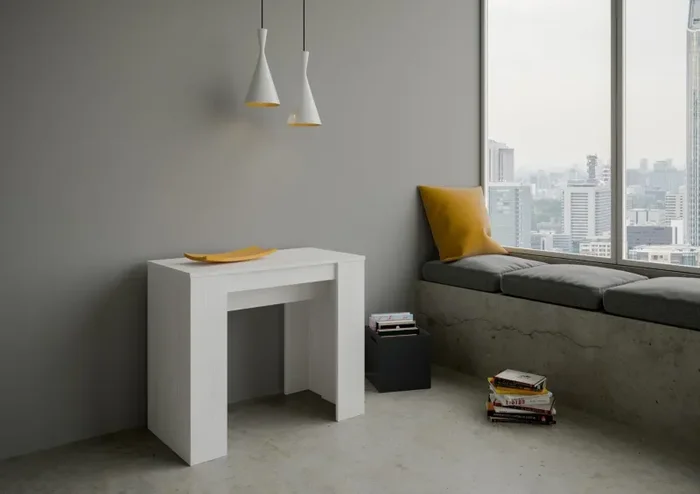 Consolle Allungabile 90-204x48x77 cm in Nobilitato Bianco In saldo - immagine 2