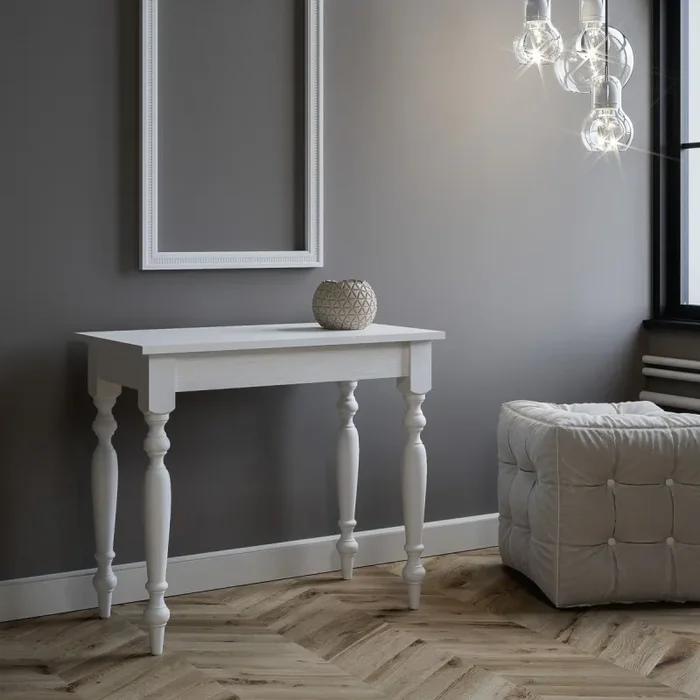 Consolle Allungabile 90-204x48x77 cm in Nobilitato Bianco - immagine 2