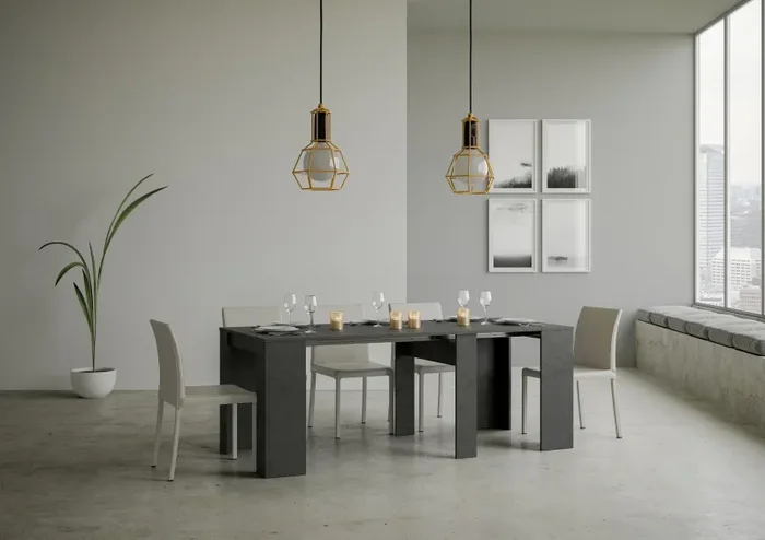 Consolle Allungabile 90-204x48x77 cm in Nobilitato Grigio - immagine 3