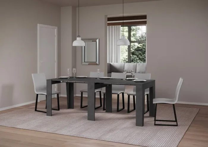 Consolle Allungabile 90×25/211 cm Pannelli in Nobilitato Anea Antracite - immagine 2