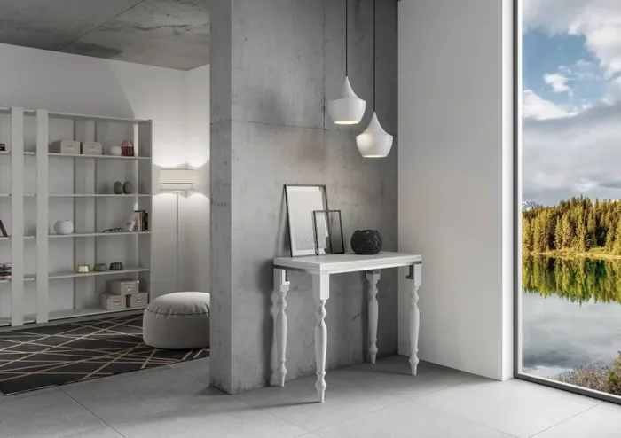 Consolle Allungabile 90×45-90×80 cm in Nobilitato Bianco