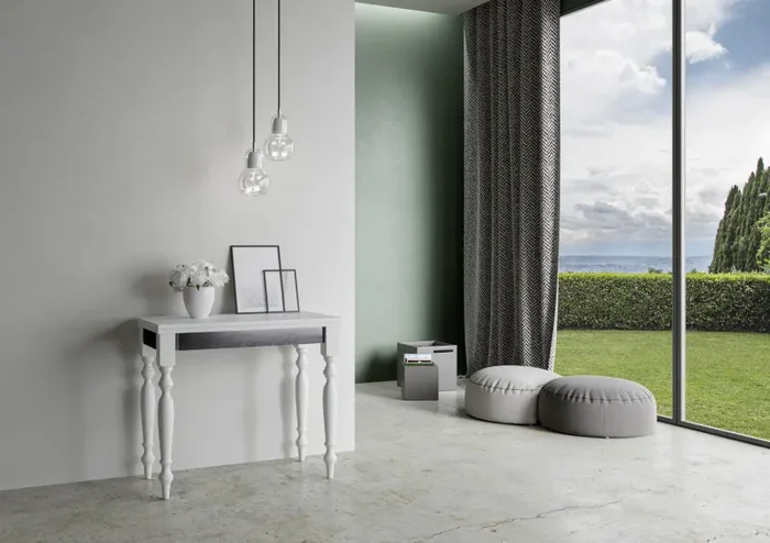 Consolle Allungabile 90×45-90×80 cm in Nobilitato Bianco