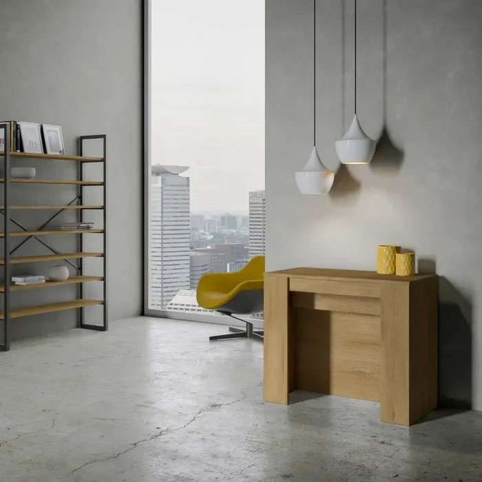 Consolle Allungabile 90-296x48x77 cm in Nobilitato Marrone - immagine 2