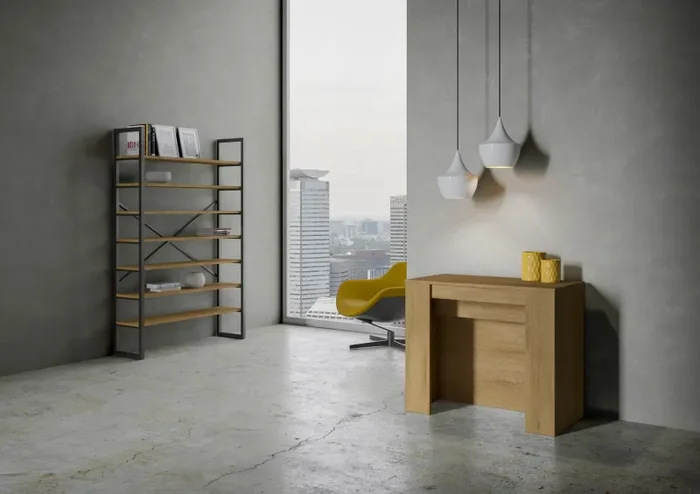 Consolle Allungabile 90-296x48x77 cm in Nobilitato Marrone - immagine 3