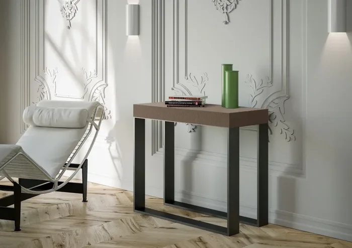 Consolle Allungabile 90-300x40x77 cm Elettra Premium Tortora Telaio Antracite - immagine 3