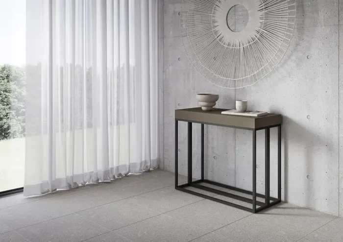 Consolle Allungabile 90-300x40x77 cm Epoca Premium Tortora Telaio Antracite - immagine 2