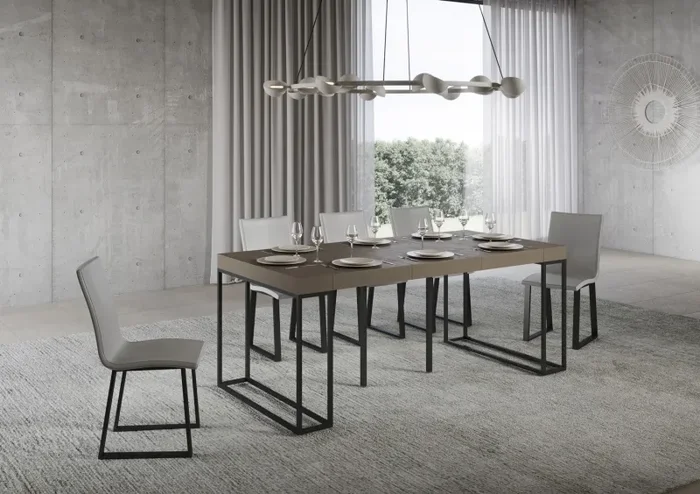 Consolle Allungabile 90-300x40x77 cm Epoca Premium Tortora Telaio Antracite - immagine 3