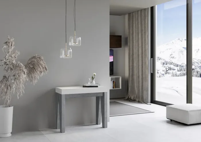 Consolle Allungabile 90-300x40x77 cm in Nobilitato Bianco e Grigio - immagine 2