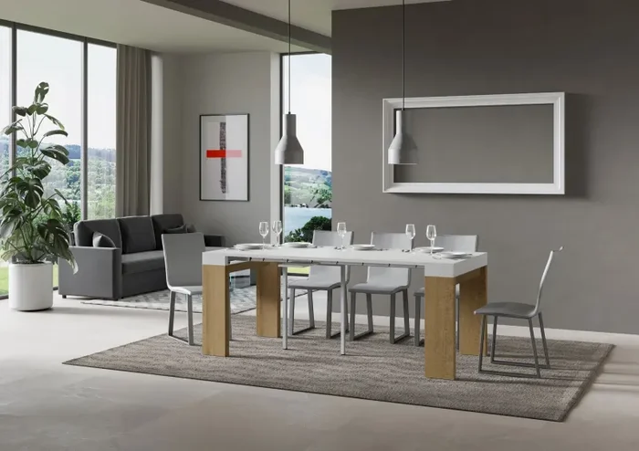 Consolle Allungabile 90-300x40x77 cm in Nobilitato Bianco e Marrone - immagine 3