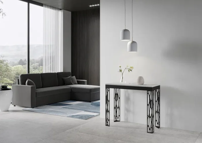 Consolle Allungabile 90-300x40x77 cm in Nobilitato Bianco - immagine 2